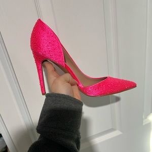 pink neon heels with rhinestone brand new